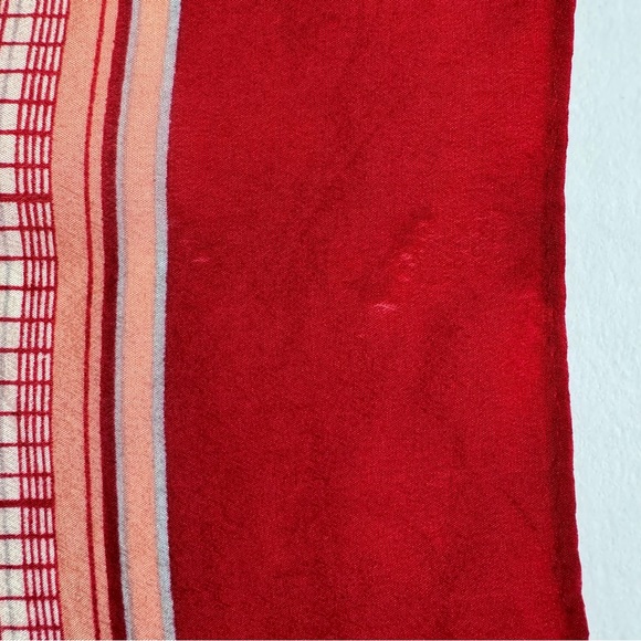 Vintage Cacharel Plaid Silk-Feel Scarf 26x26 Red Cream Multicolor - Picture 14 of 14